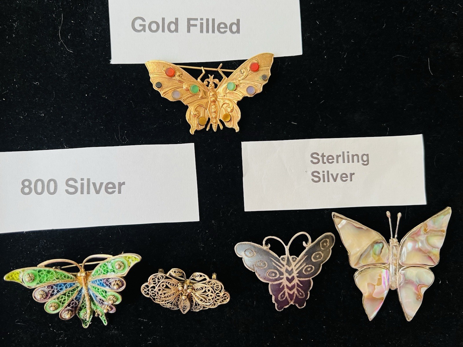 Lot 65 Vtg BUTTERFLY BROOCH Rhinestone Enamel 925 800 Silver GF Monet Trifari