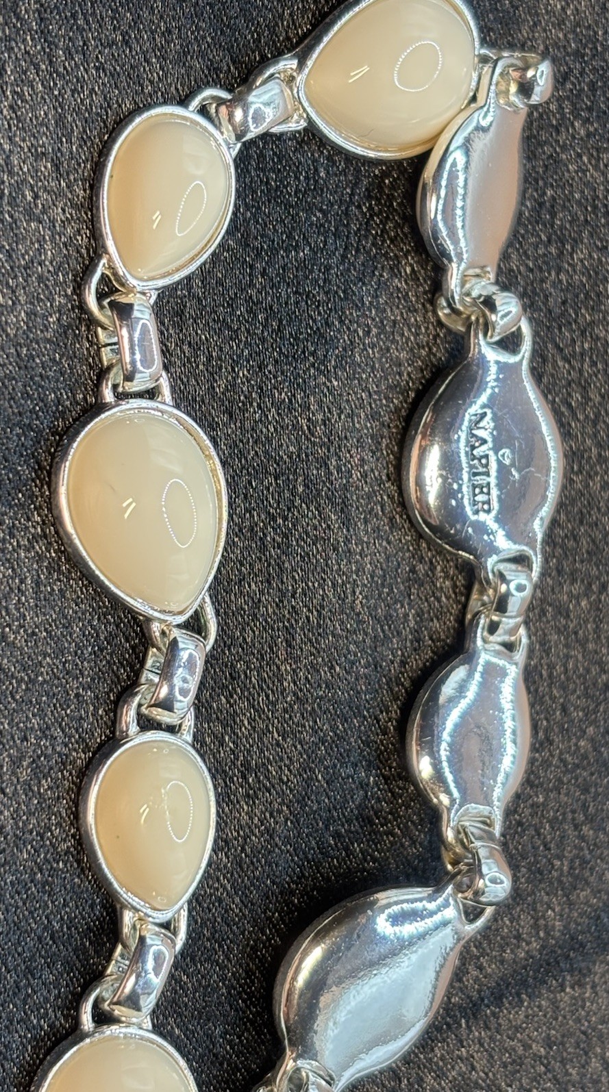 Vintage Napier Link Necklace Bracelet Cream Silver Tone