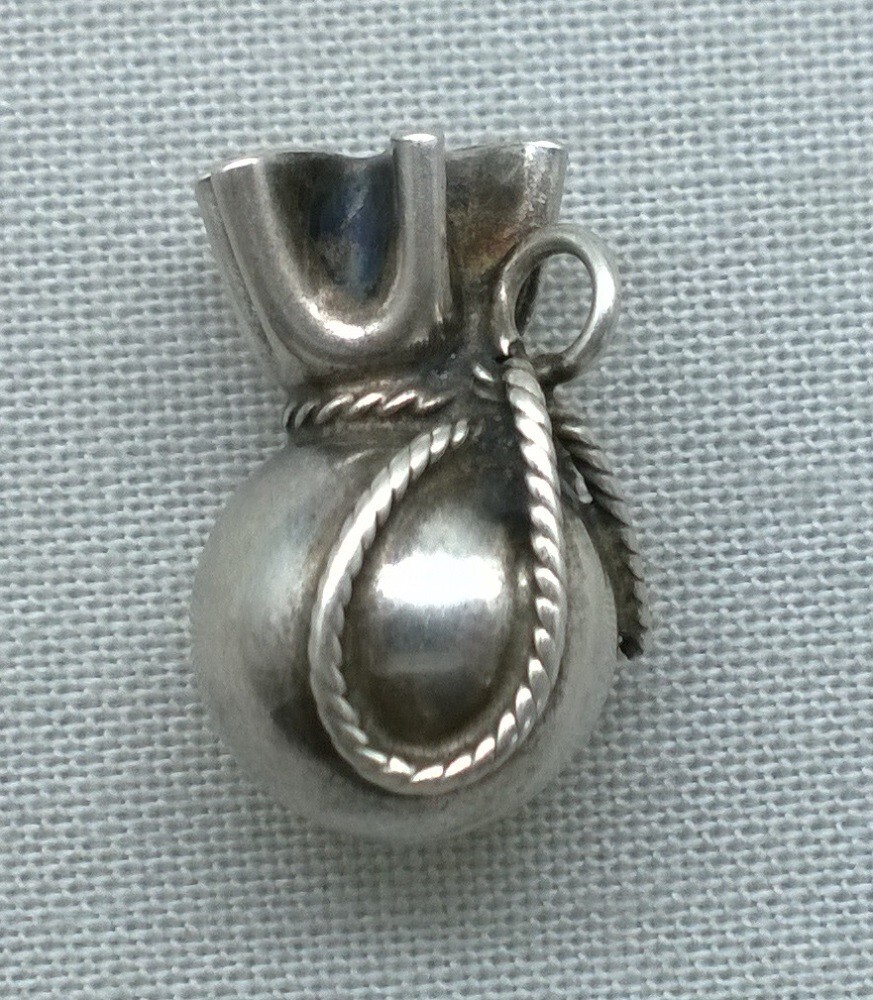 Vintage Sterling Silver Money Bag Charm Sack Riches 3D