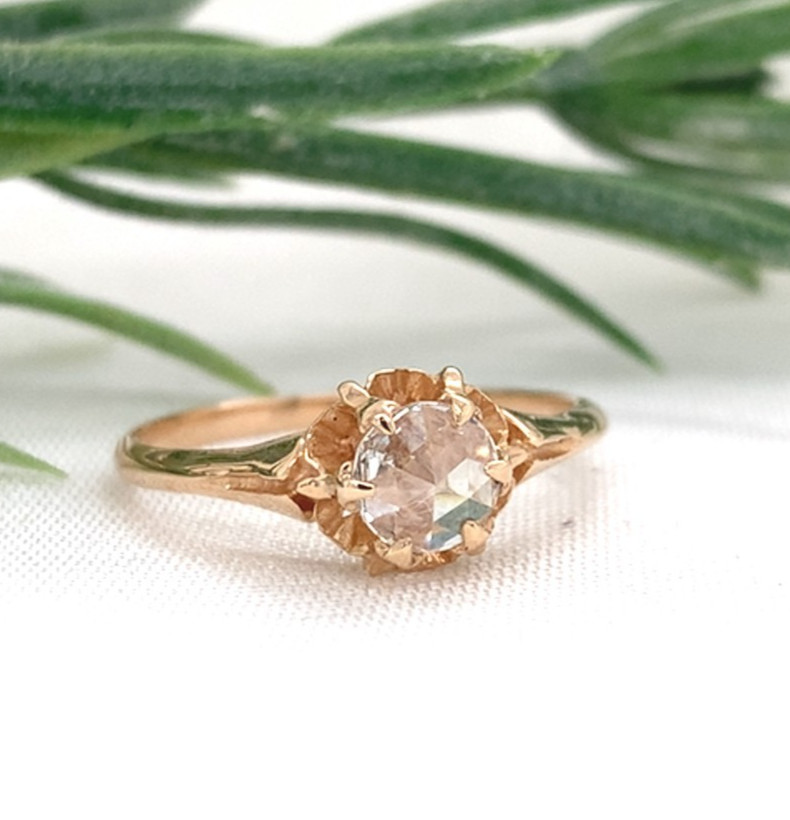Victorian 14k Yellow Gold .37ct Rose Cut Genuine Natural Diamond Ring (#J7484)