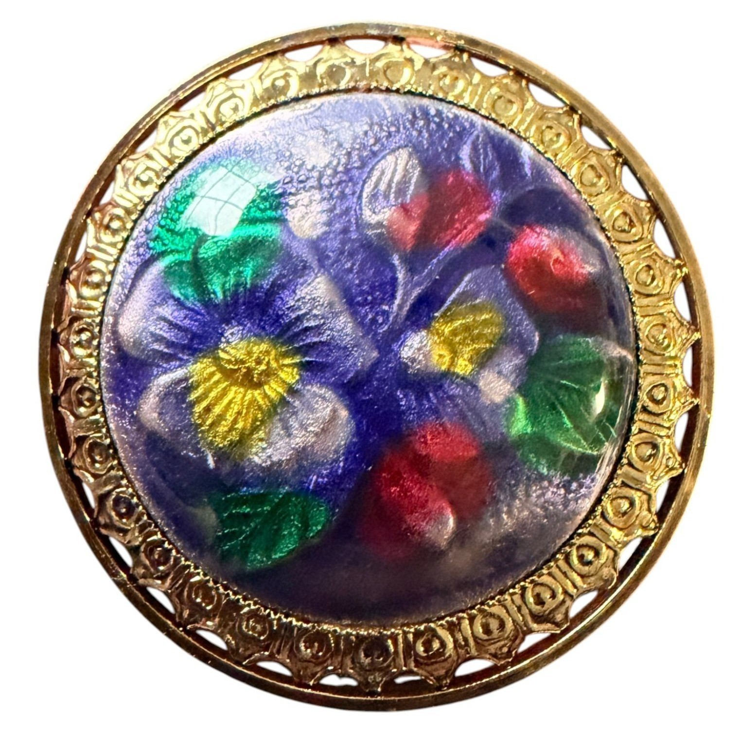 Vintage Reverse Carved Lucite Brooch Gold Tone Floral Pin 1950s New Old Stock