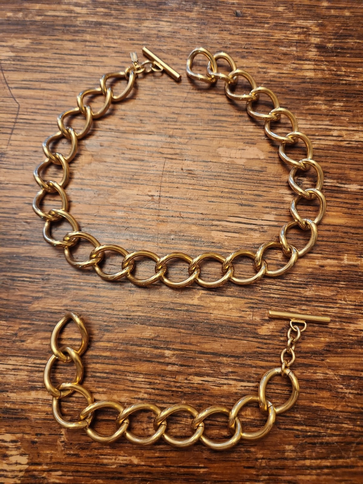 Vintage 1980s MONET CURB CHAIN NECKLACE Gold Tone Chunky Choker 15 Inches