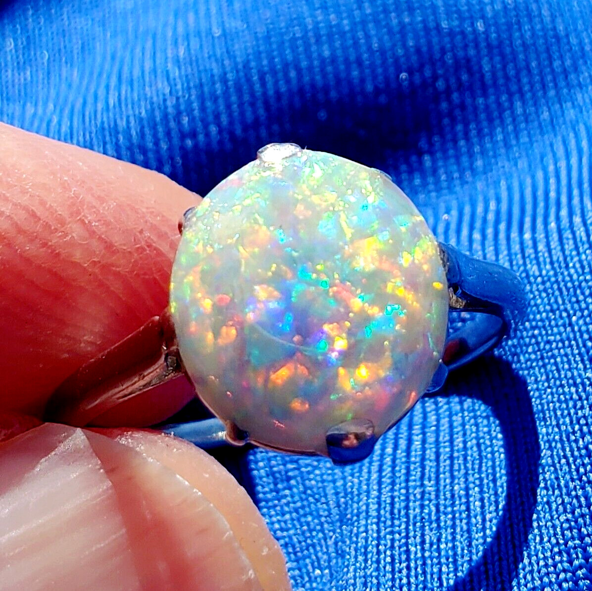 Original EARTH MINED OPAL Australian Engagement Ring Art Deco PLATINUM Solitaire