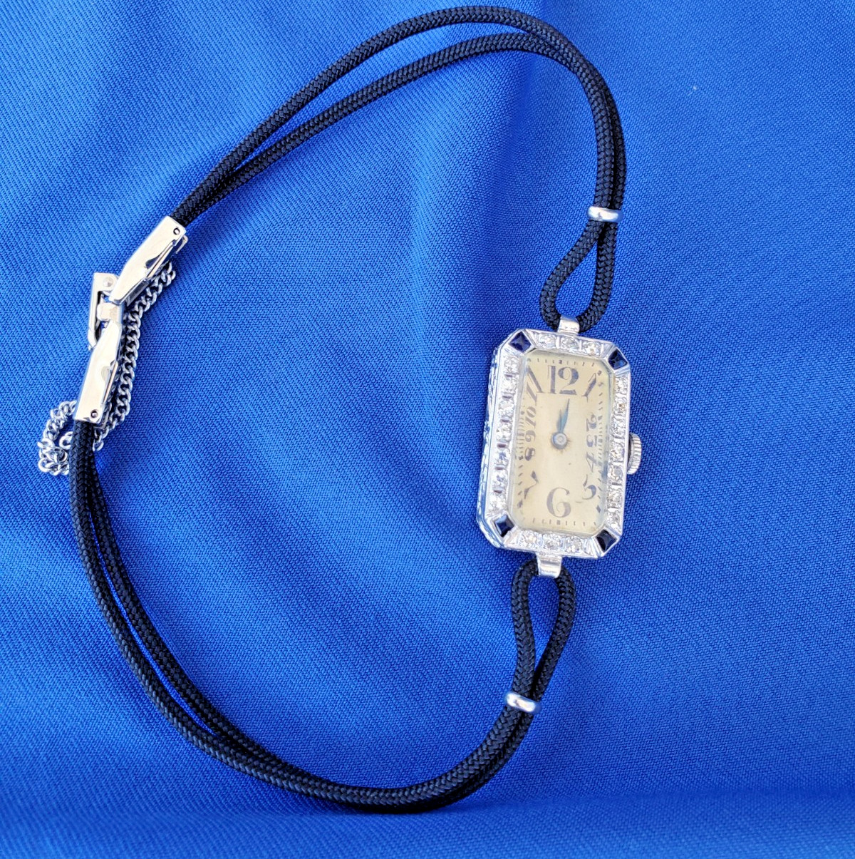 Original EARTH MINED DIAMOND Deco Sapphire Watch Antique PLATINUM Statement 1920