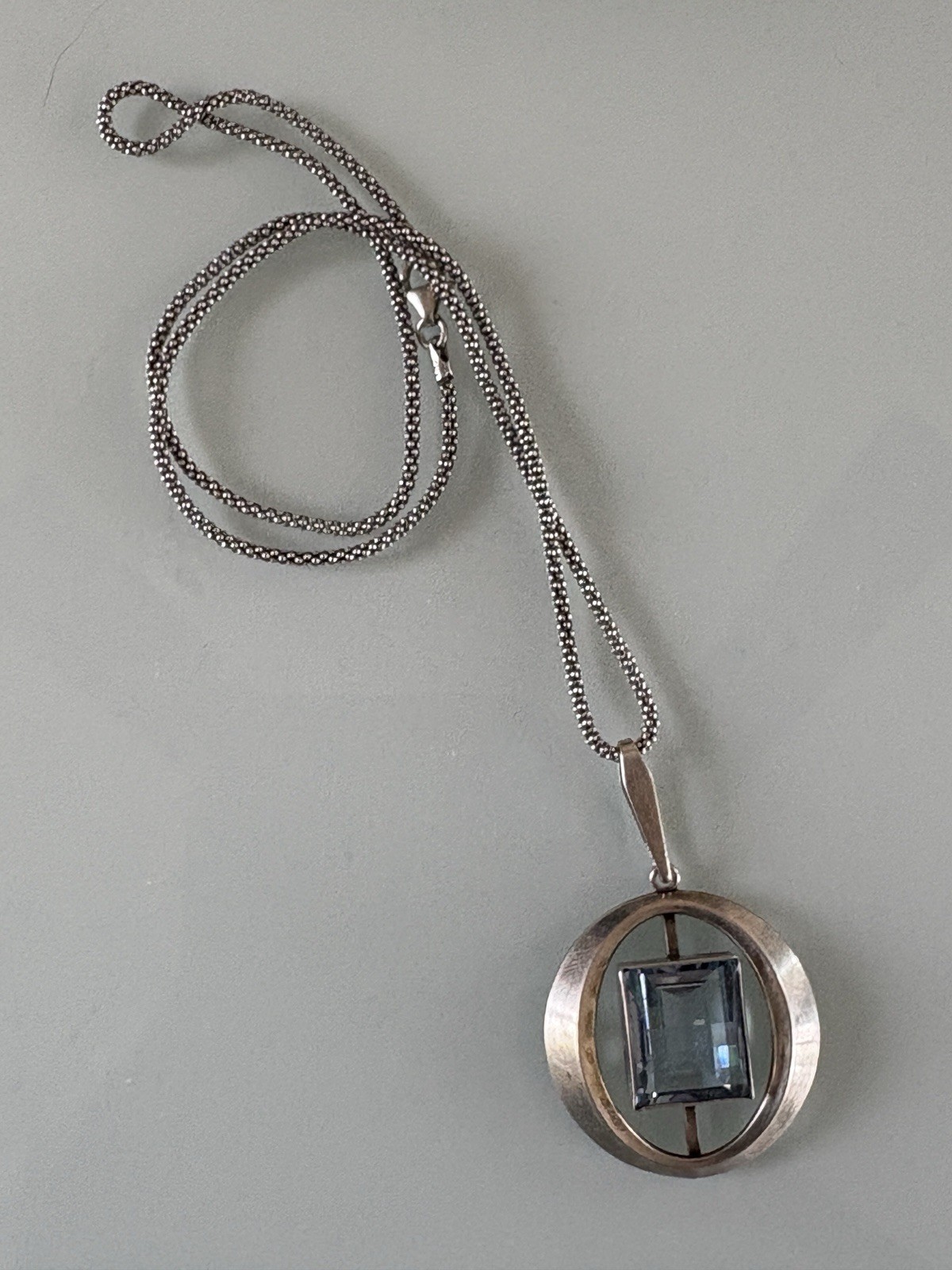 VTG K&L Kordes Lichtenfels Pendant Modernist 835 Silver Blue Topaz Necklace 9.4g