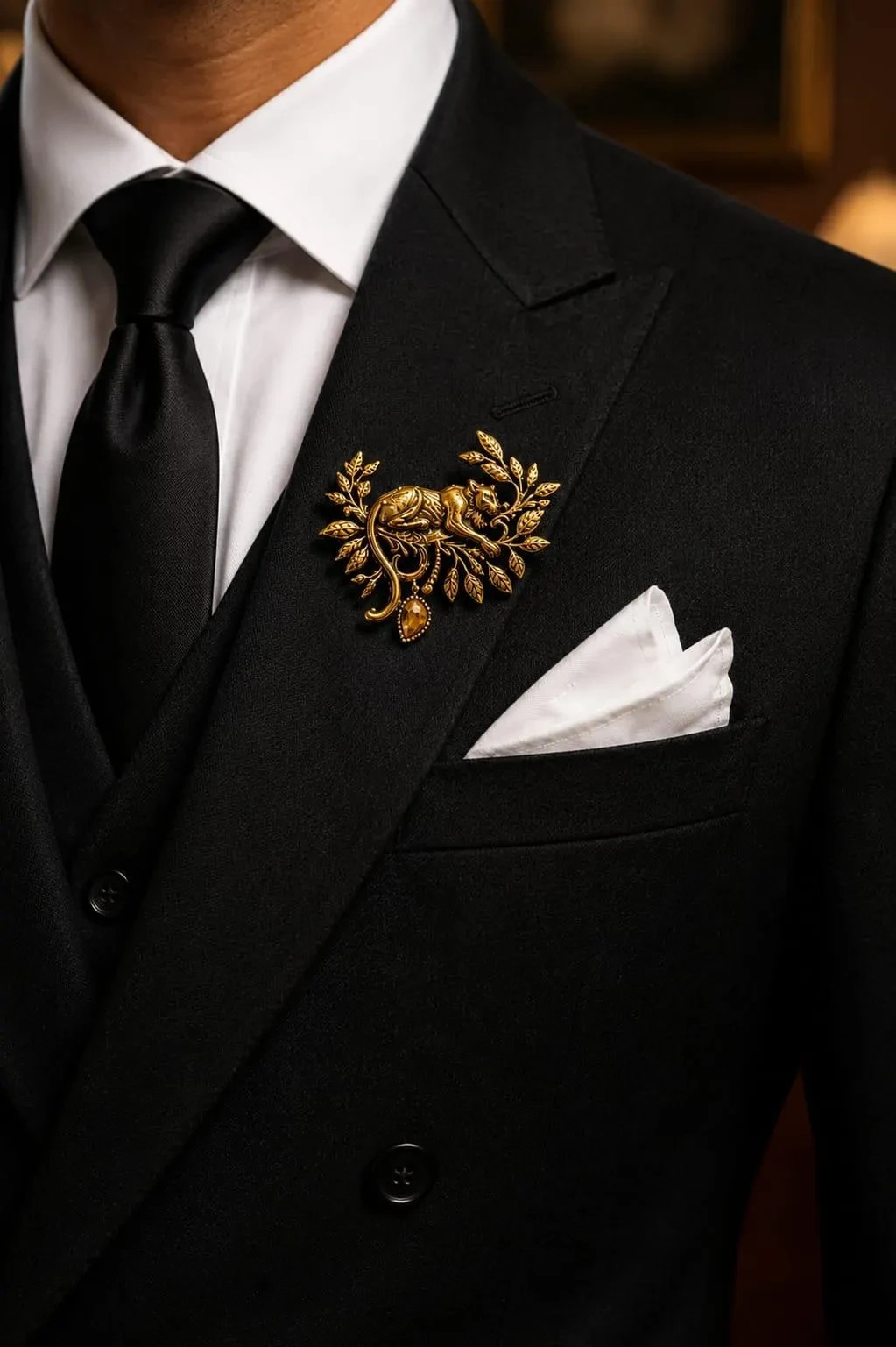 Vintage Gold Leopard Brooch Pin, Jungle Cat Lapel Pin, Statement Animal Brooch,