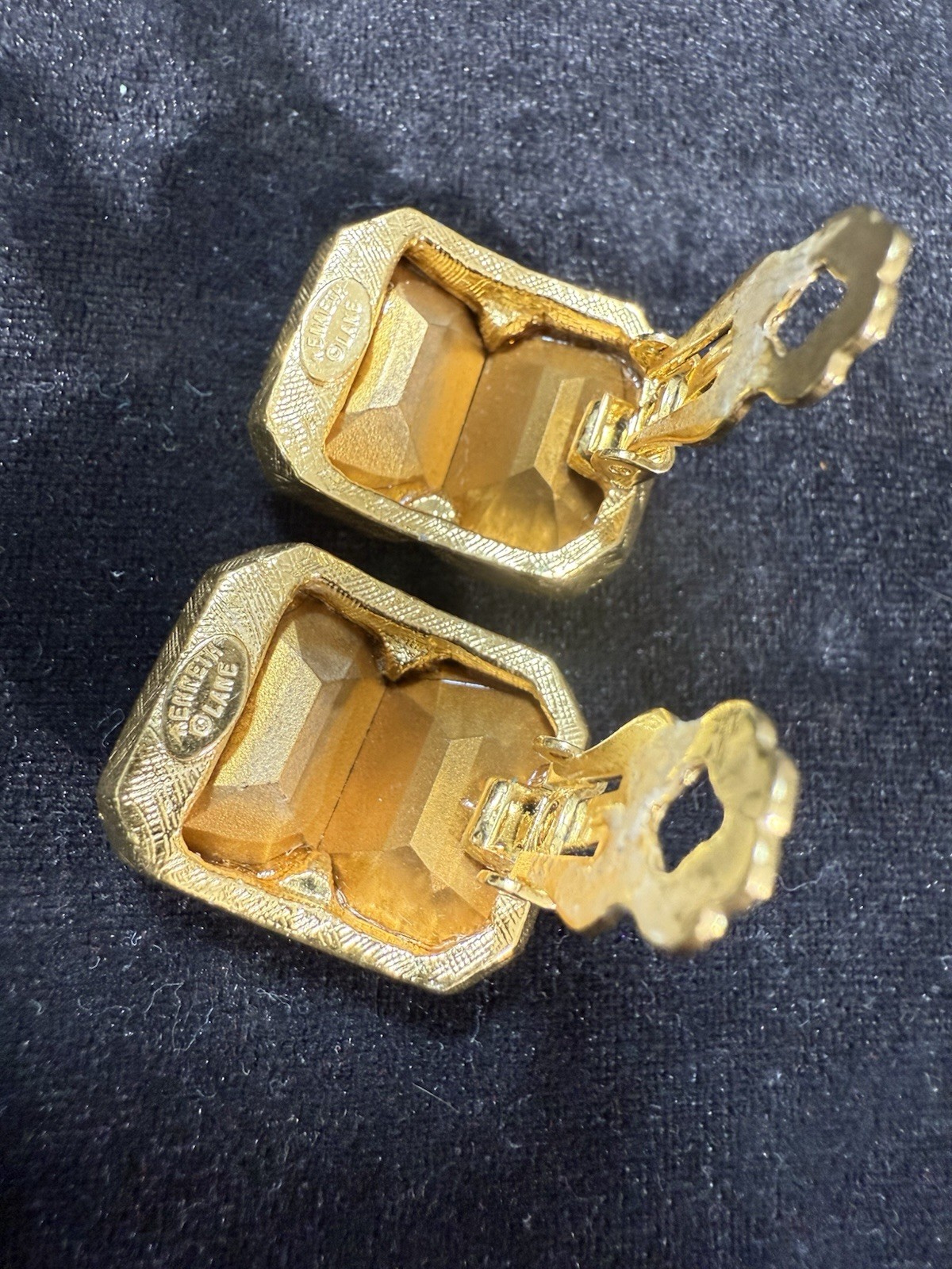 Vintage Signed Kenneth Lane Green & Orange Rhinestone Runway Clip-On Earrings