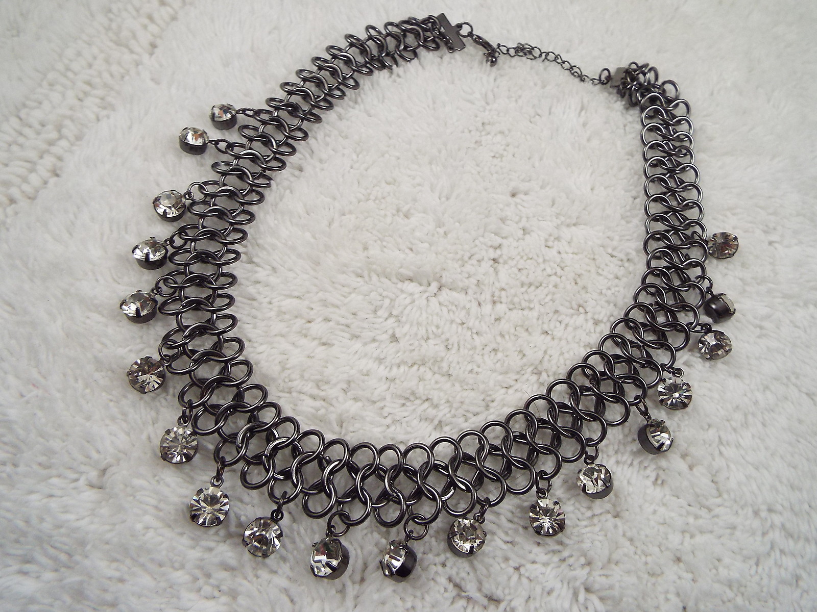 Gunmetal Mesh Chain Rhinestone Collar Necklace (A11)