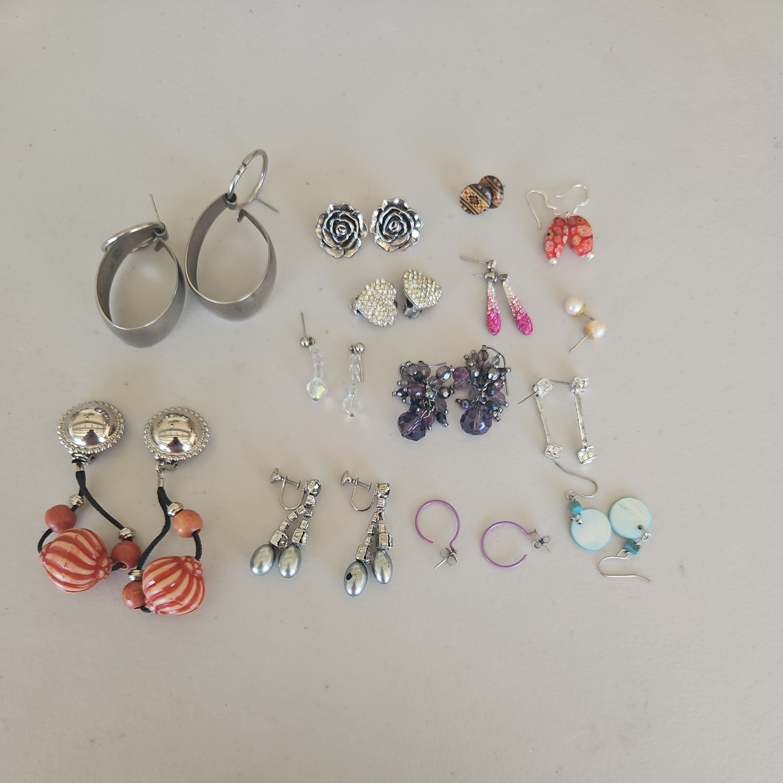 Vintage Pierced Earrings Lot Of 14 Pairs Various Lengths Styles Material 21