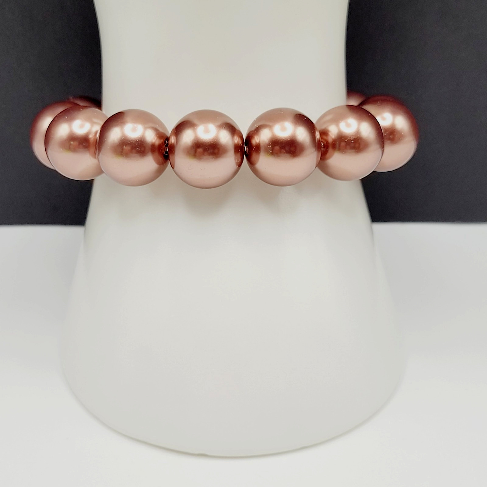 Hematite Chunky Rose Gold Coppery Metallic Hue Round Beaded Stretch Bracelet