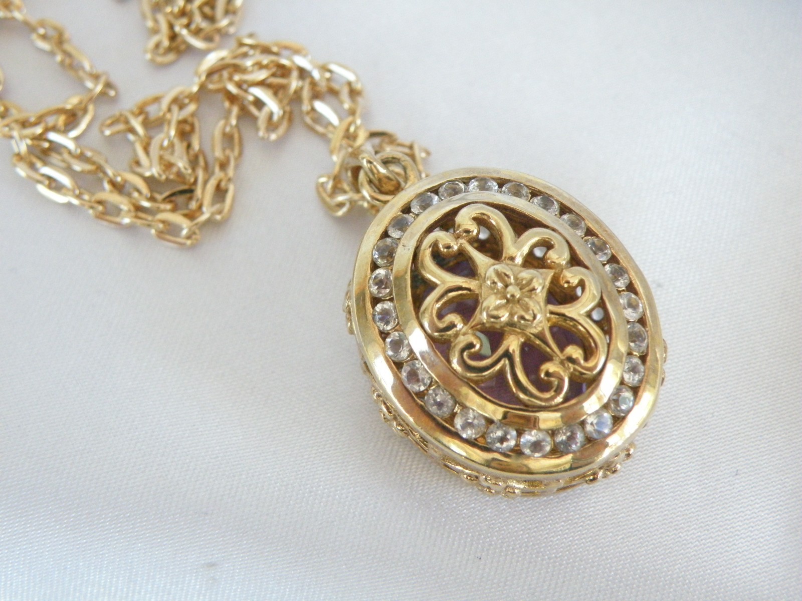 Vintage Sterling Silver 925 Gold on Large Reversible Amethyst Pendant Necklace