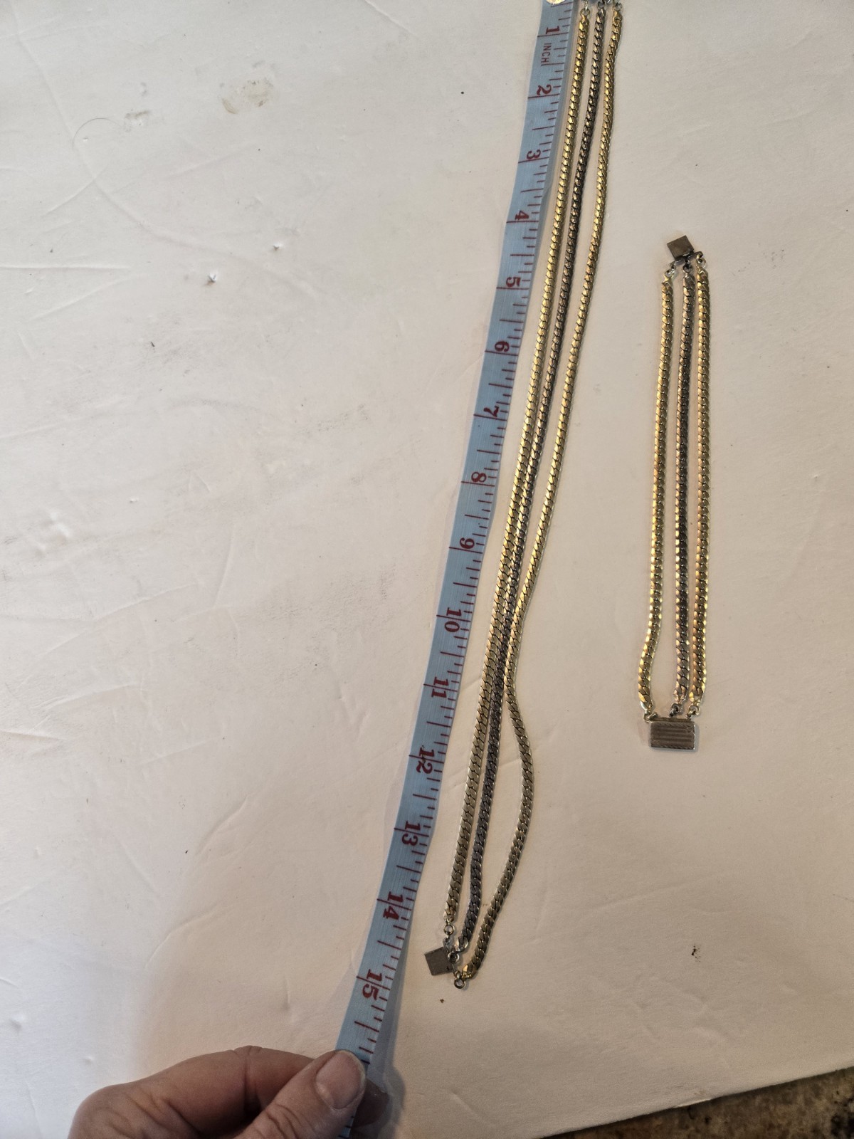 Vtg Sterling Triple Strand Bracelet and Necklace SET silver and goldtone 925