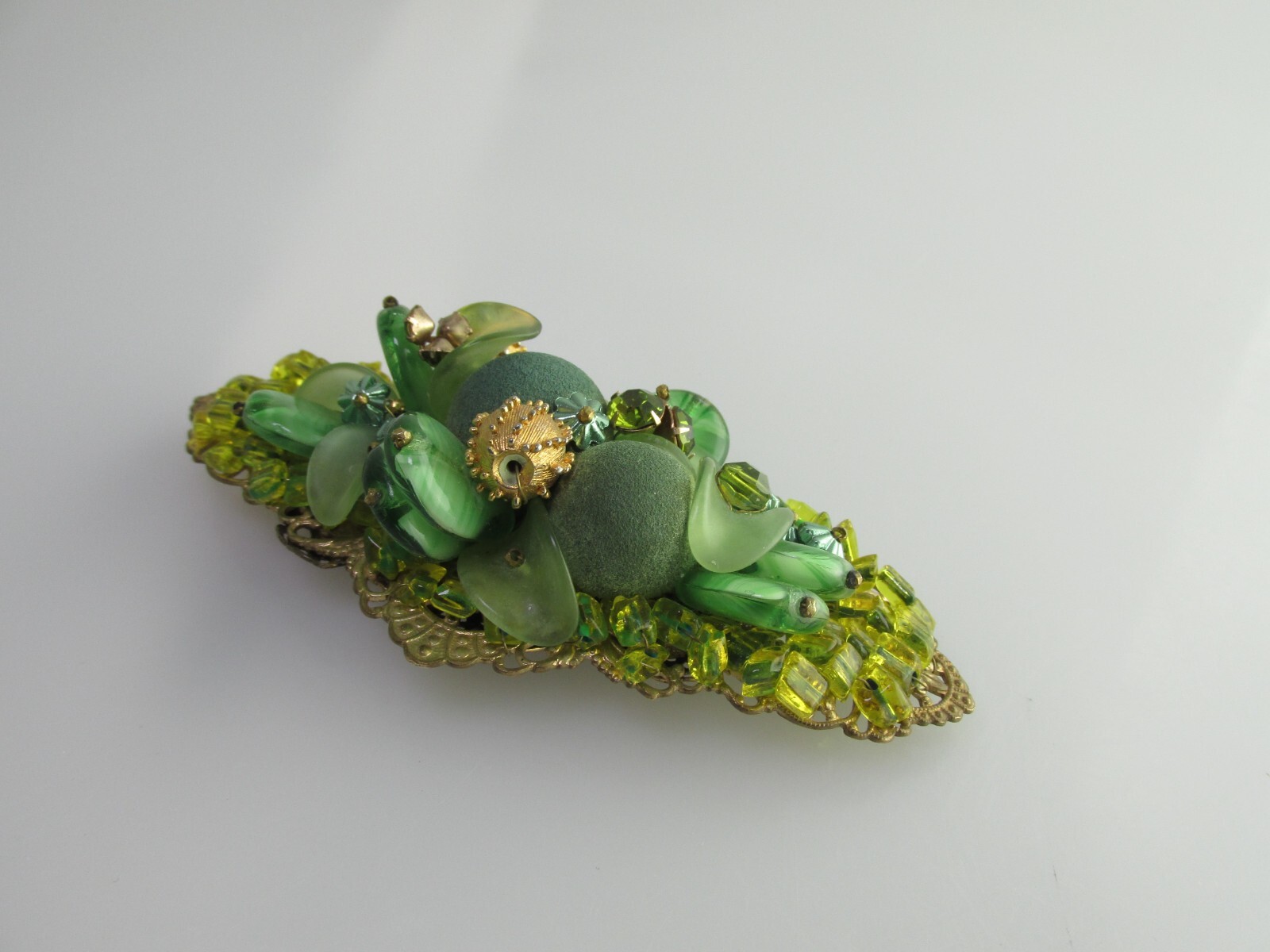 Estate Miriam Haskell Green Cluster Brooch Large Beaded Statement Piece
