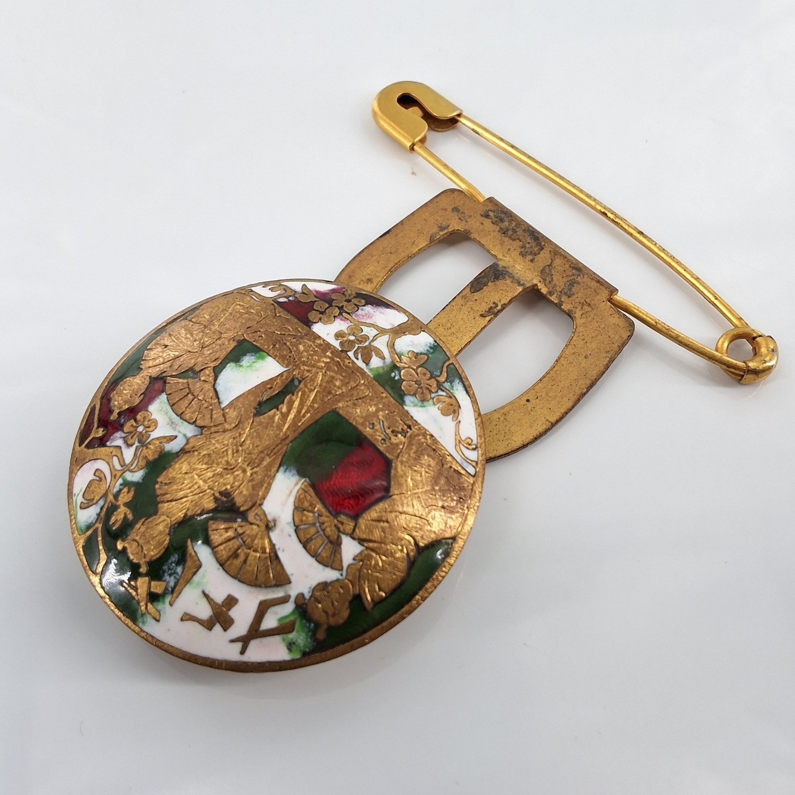 Antique 1905 Patented Satsuma Earthenware Button Brooch Japanese Meiji Sash Pin