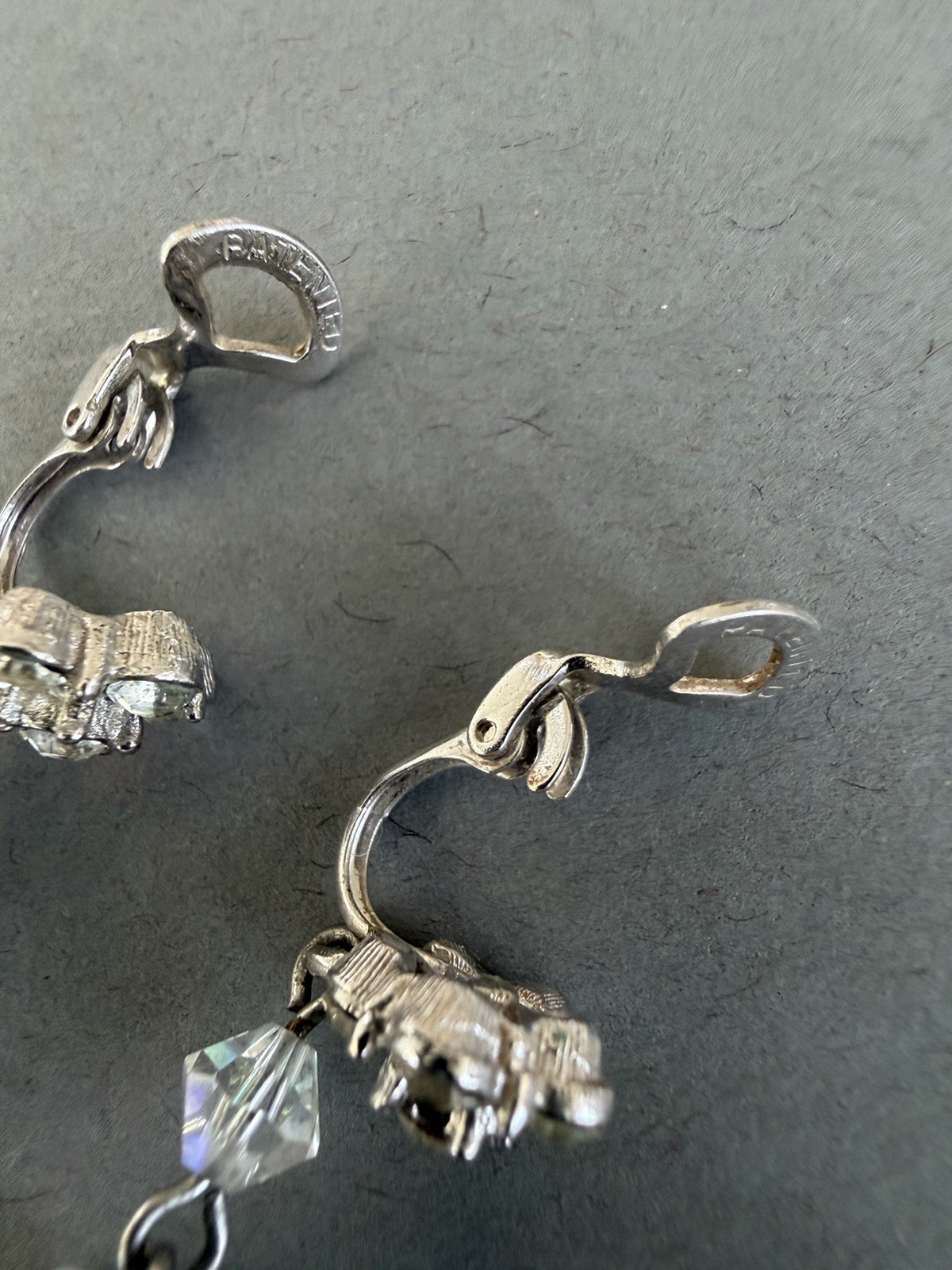 Vintage Aurora Borealis Crystal Cluster Dangle Clipon Earrings Signed”Patented”