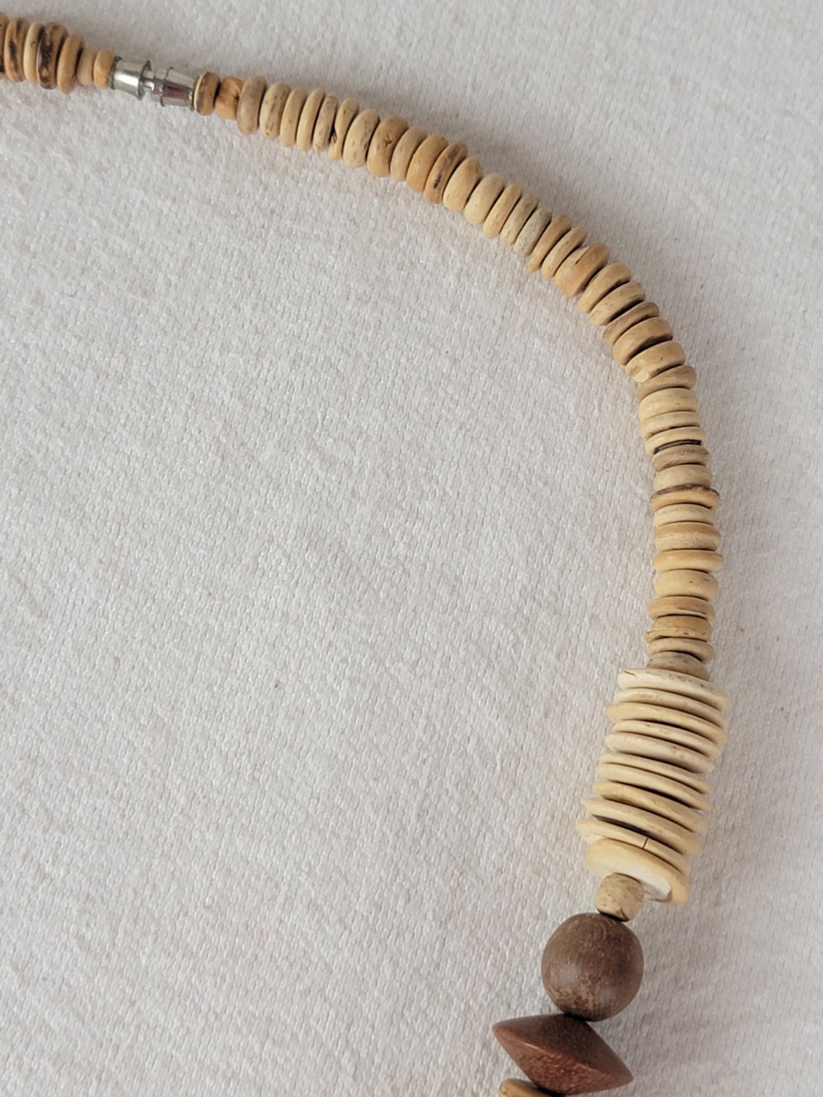 2 Vtg African Carved Wood Safari Necklaces Elephant Rhino Shell Discs Beads Boho