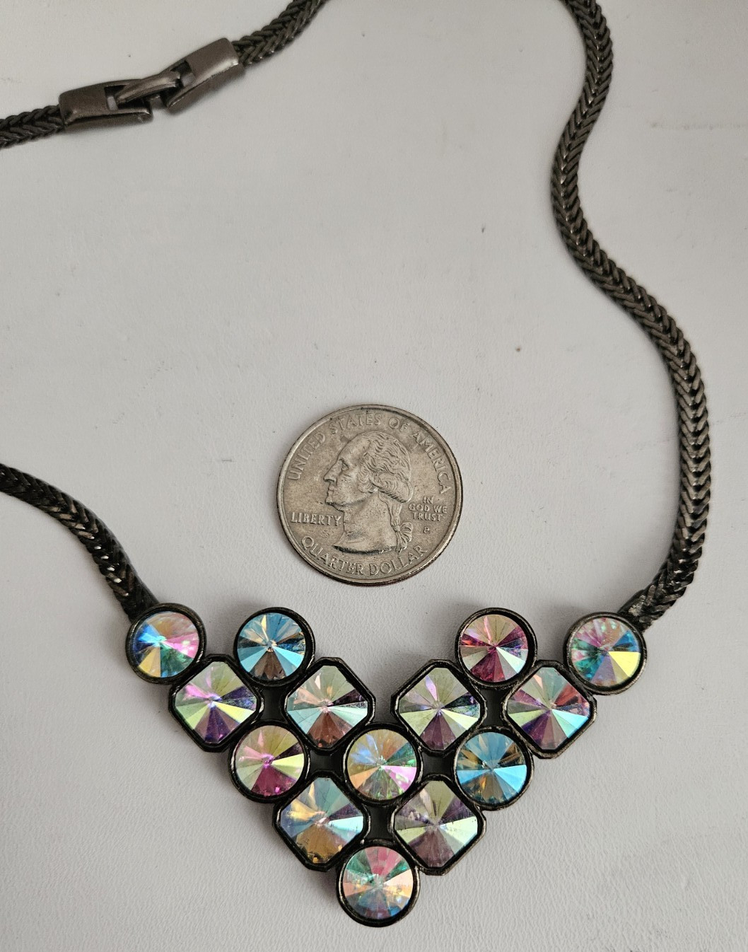 VINTAGE YSL YVES SAINT LAURENT AURORA BOREALIS V NECKLACE Great Condition!!