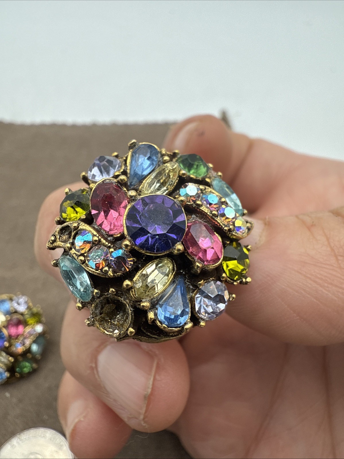 1950’s HOLLYCRAFT signed Multicolor Pastel Rhinestones Earrings READ