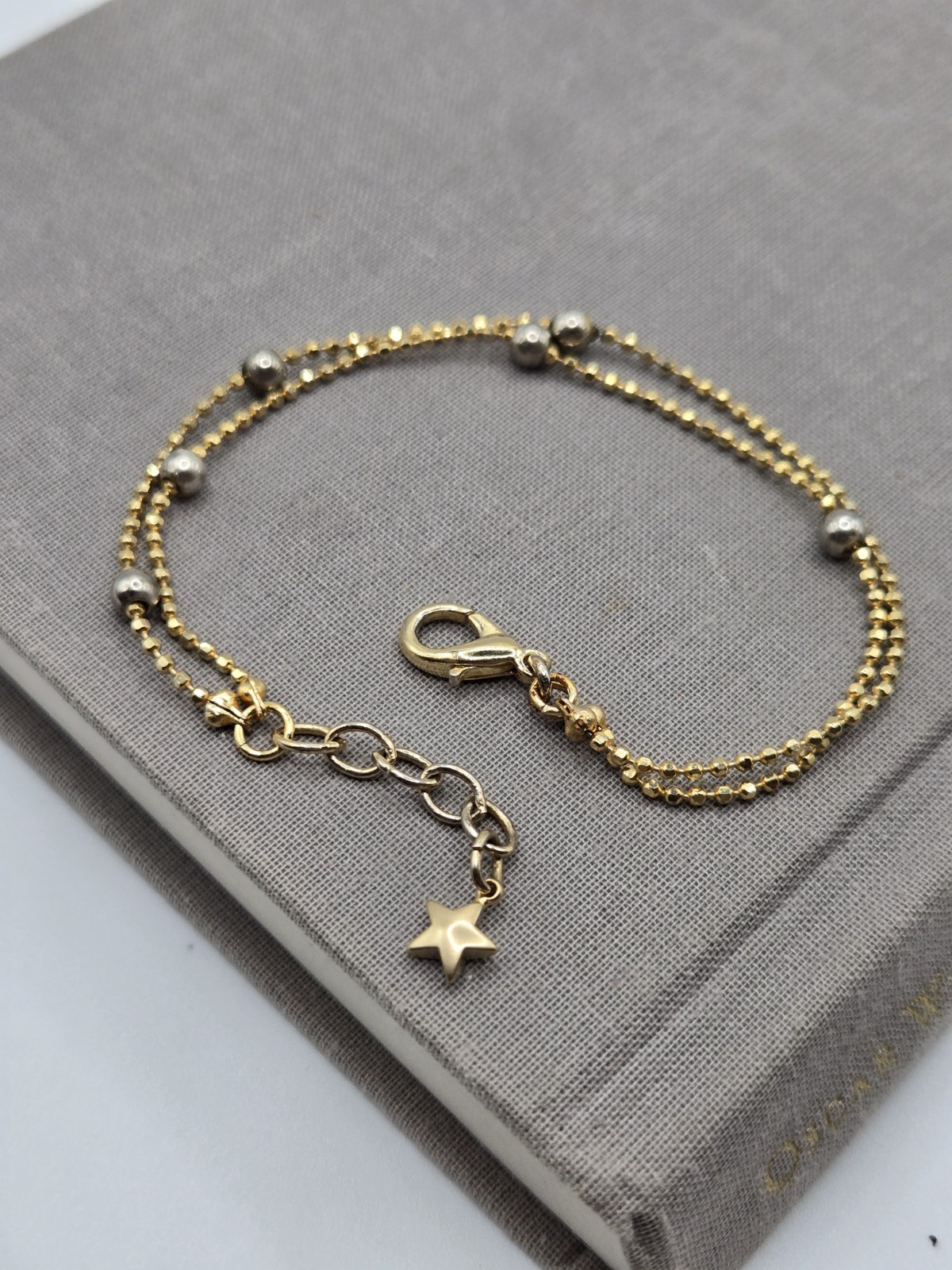 Gold Ball Chain Bracelet Vintage Dainty Delicate 7.25-7.75″ Star Charm Celestial