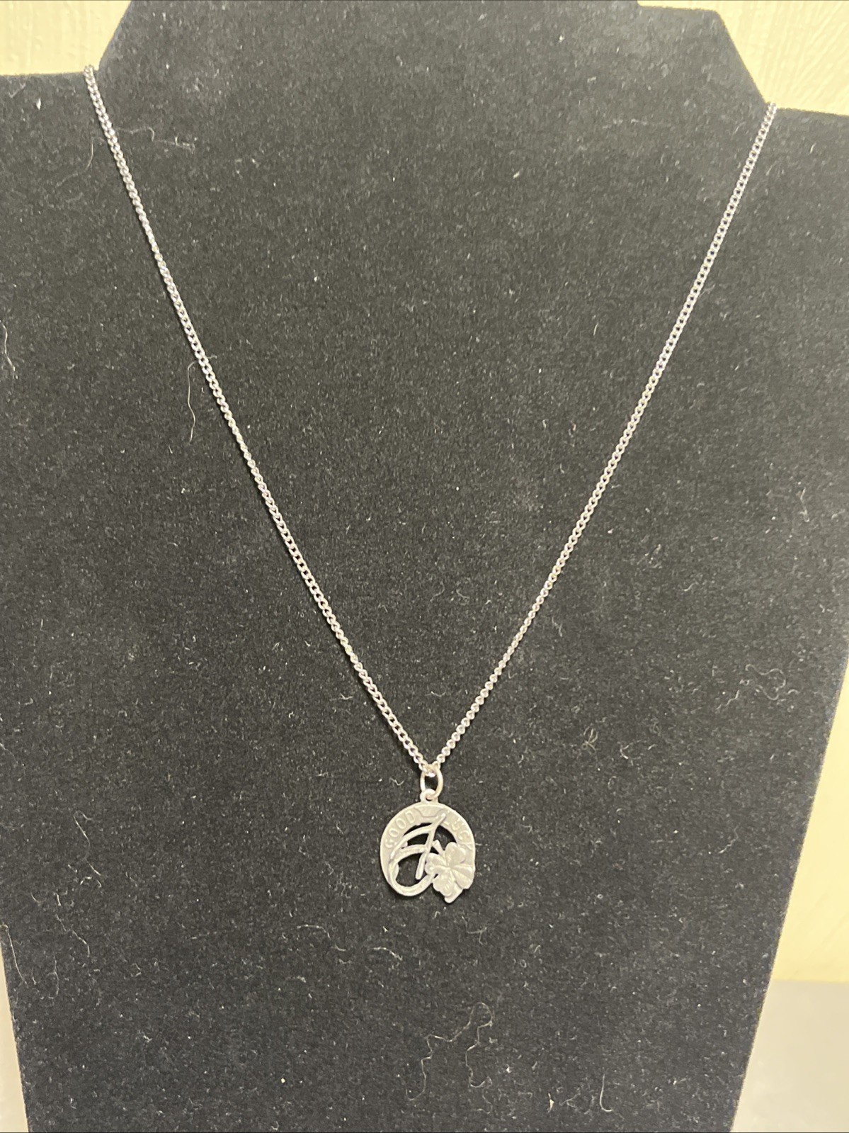 Vintage Pewter Good Luck Charm On Silver Tone Chain 18”