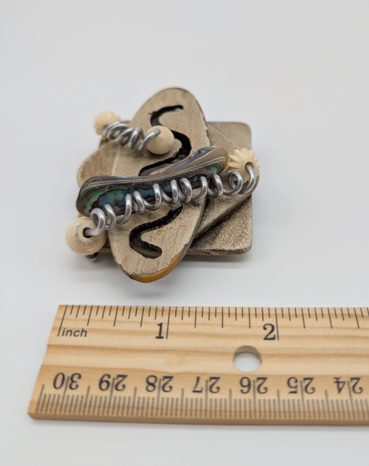 Jeff Lieb Pin Brooch Metal Wood Resin Rare Boho Retro Vintage Signed