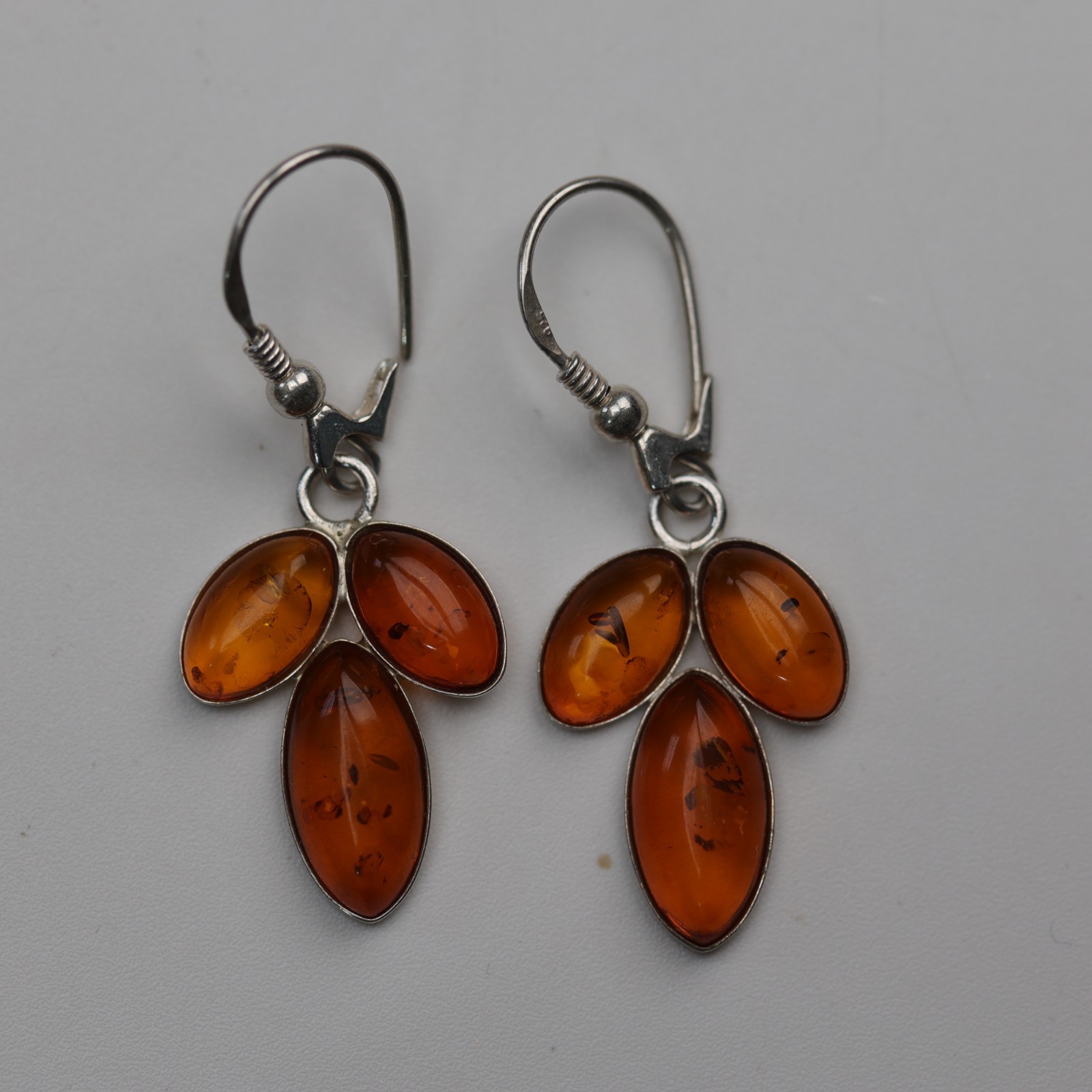 Amber Triple Tear Drops Gemstone Earrings Sterling Silver