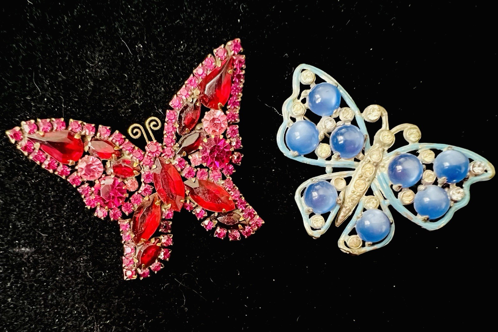 Lot 65 Vtg BUTTERFLY BROOCH Rhinestone Enamel 925 800 Silver GF Monet Trifari