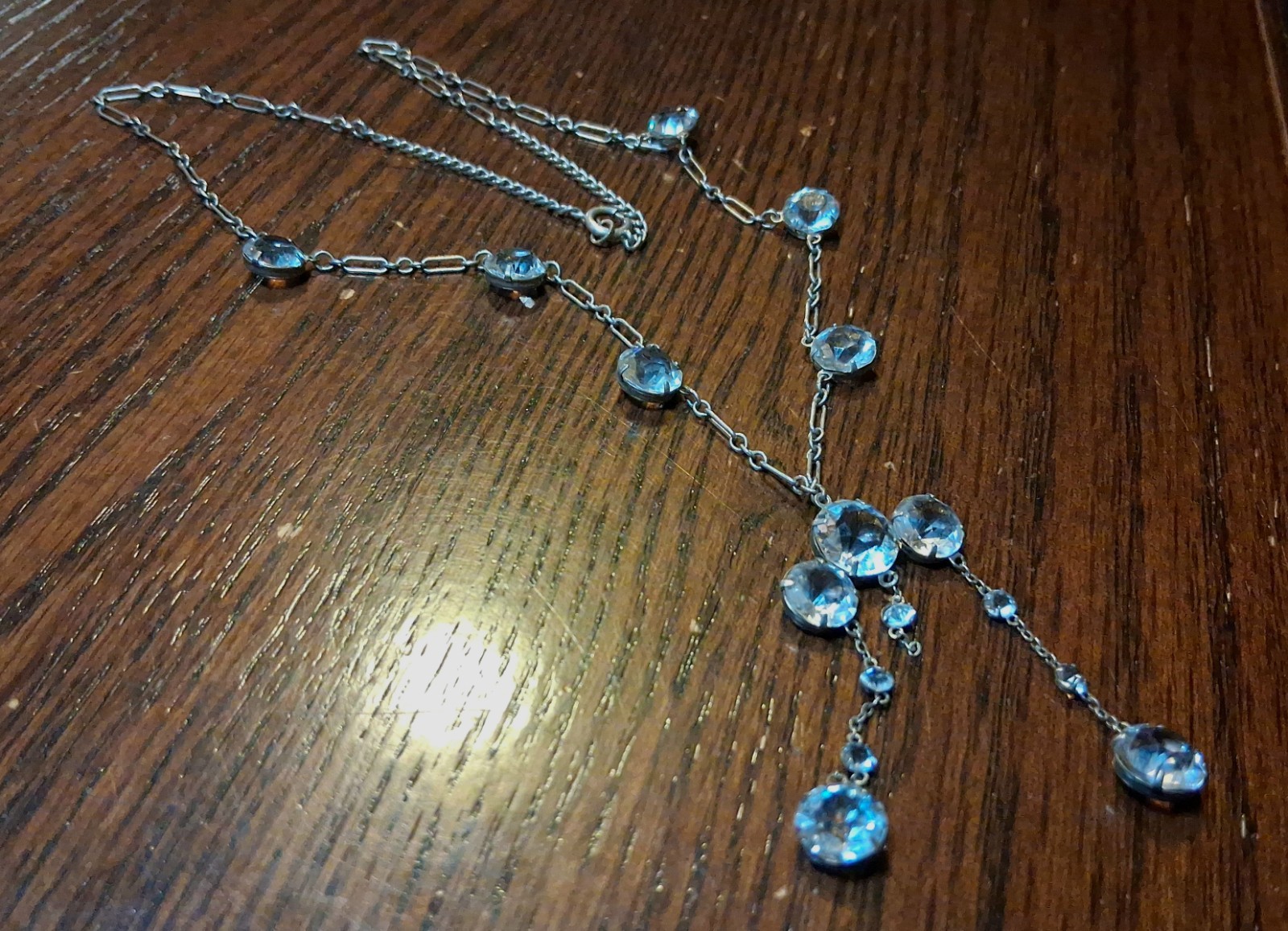 Antique Art Deco Sterling Rock Crystal(?) Necklace 19″ INCOMPLETE See Pics/Desc