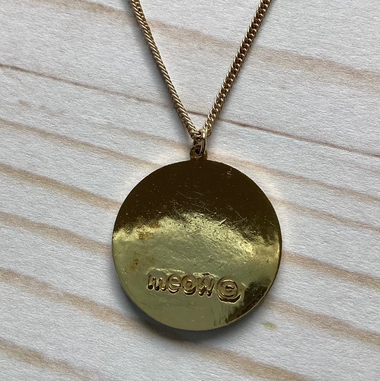 Vintage Kindred Cat necklace gold plated brass pendant