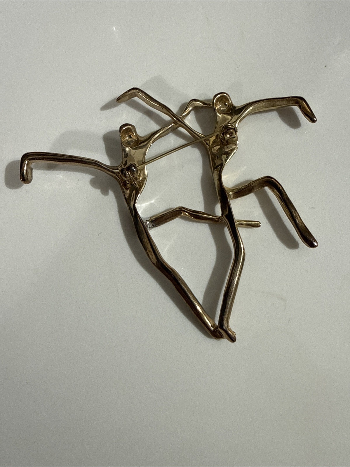 Vintage Gold & Silver Tone Modernist Abstract Dancers Brooch Pin