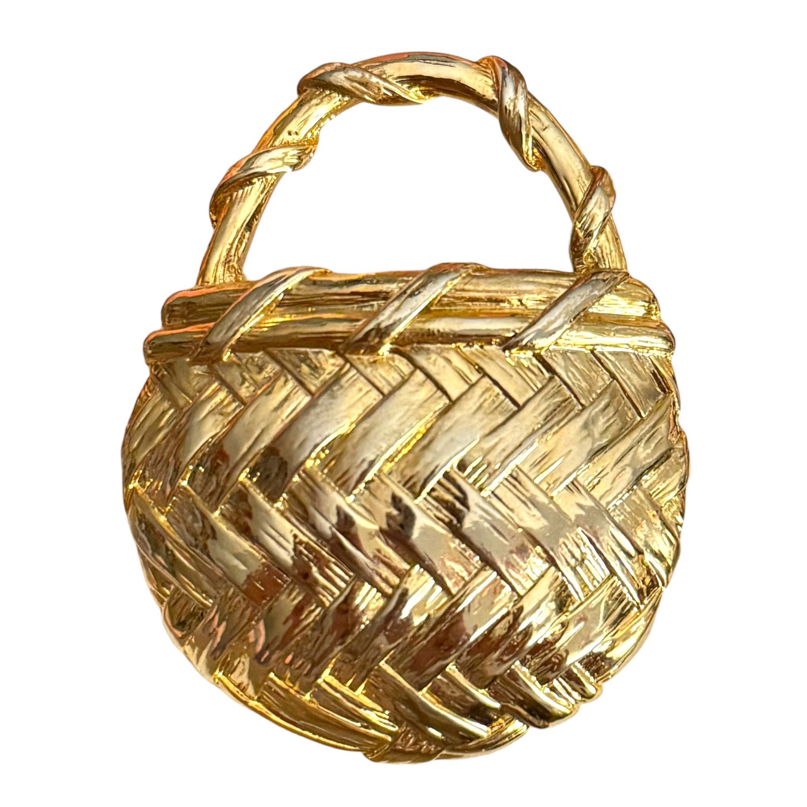 Vintage Basket Purse Brooch Unknown Signed Costume Jewelry