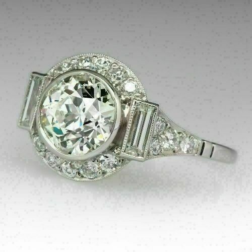 Vintage Art Deco Style Lab Created Diamond Engagement 14K White Gold Finish Ring