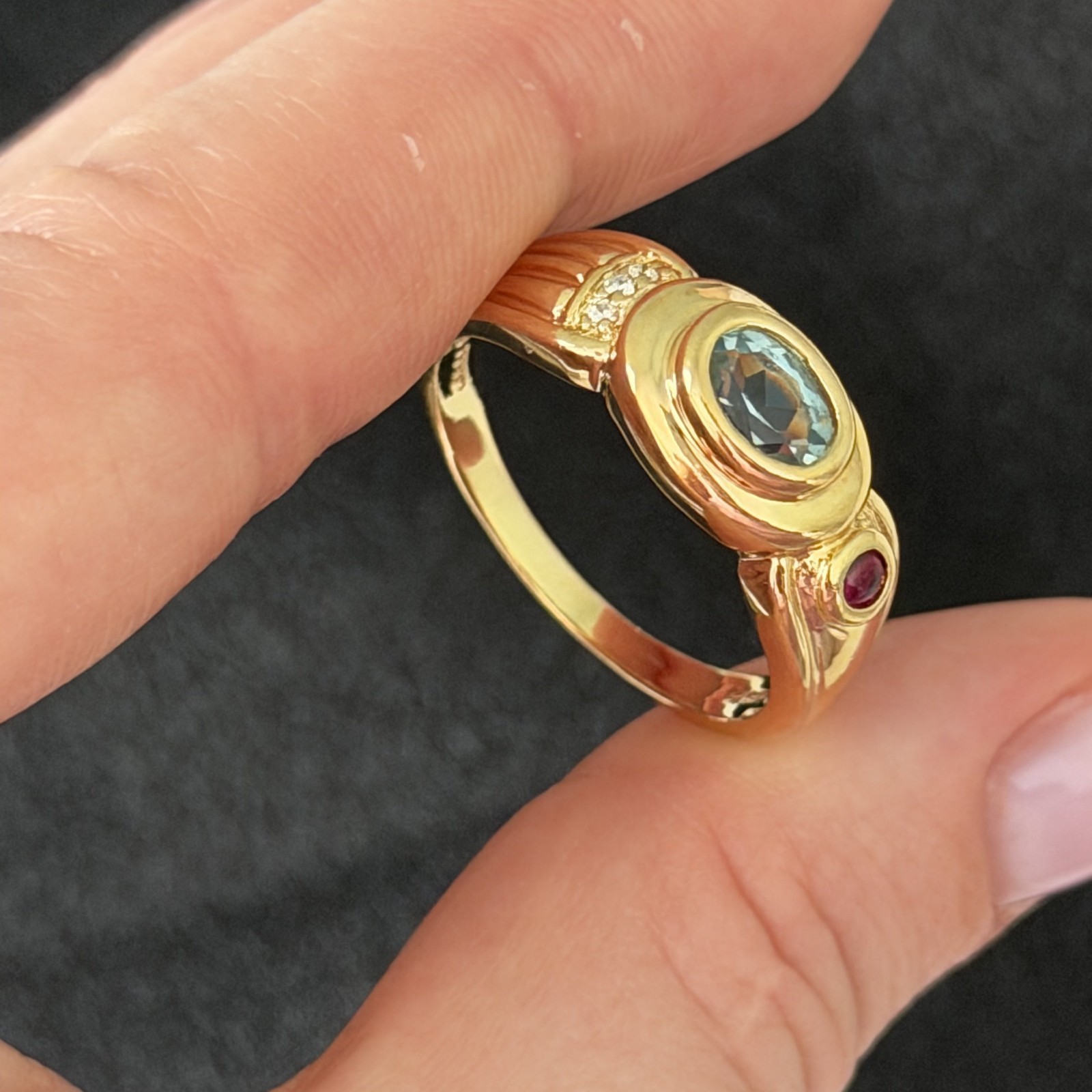 Ross Simons 925 Sterling Silver Gold Vermeil Blue Topaz Multi Stone Ring Size 10