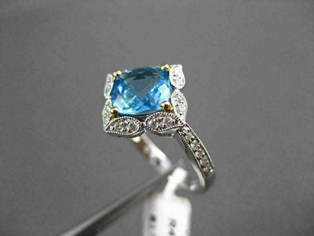 ESTATE 1.88CTW DIAMOND & AAA BLUE TOPAZ 14KT TWO TONE GOLD STAR FILIGREE RING
