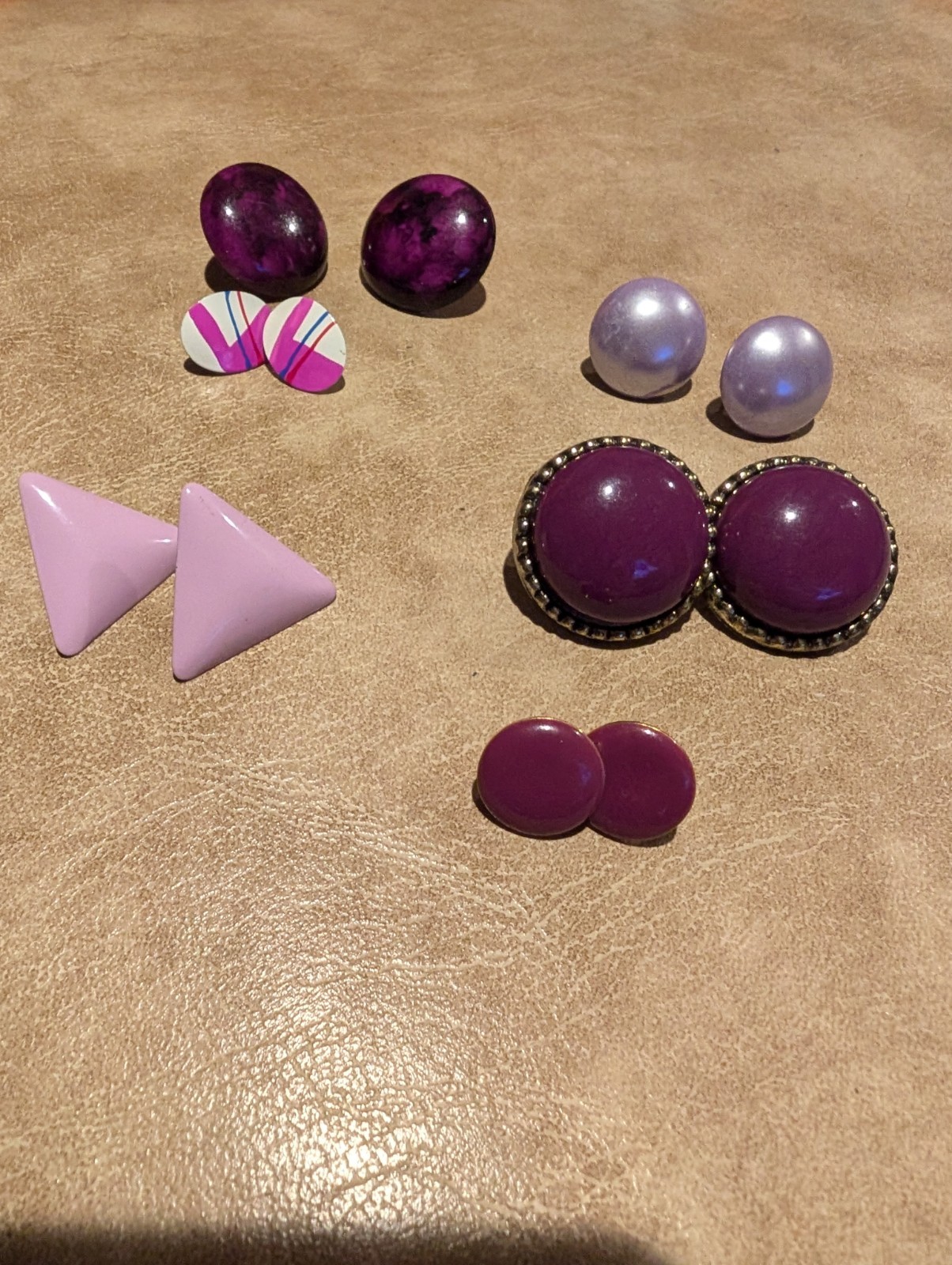 Vintage Pierced Earrings Purple Misc. 6 Pair Pre Owned