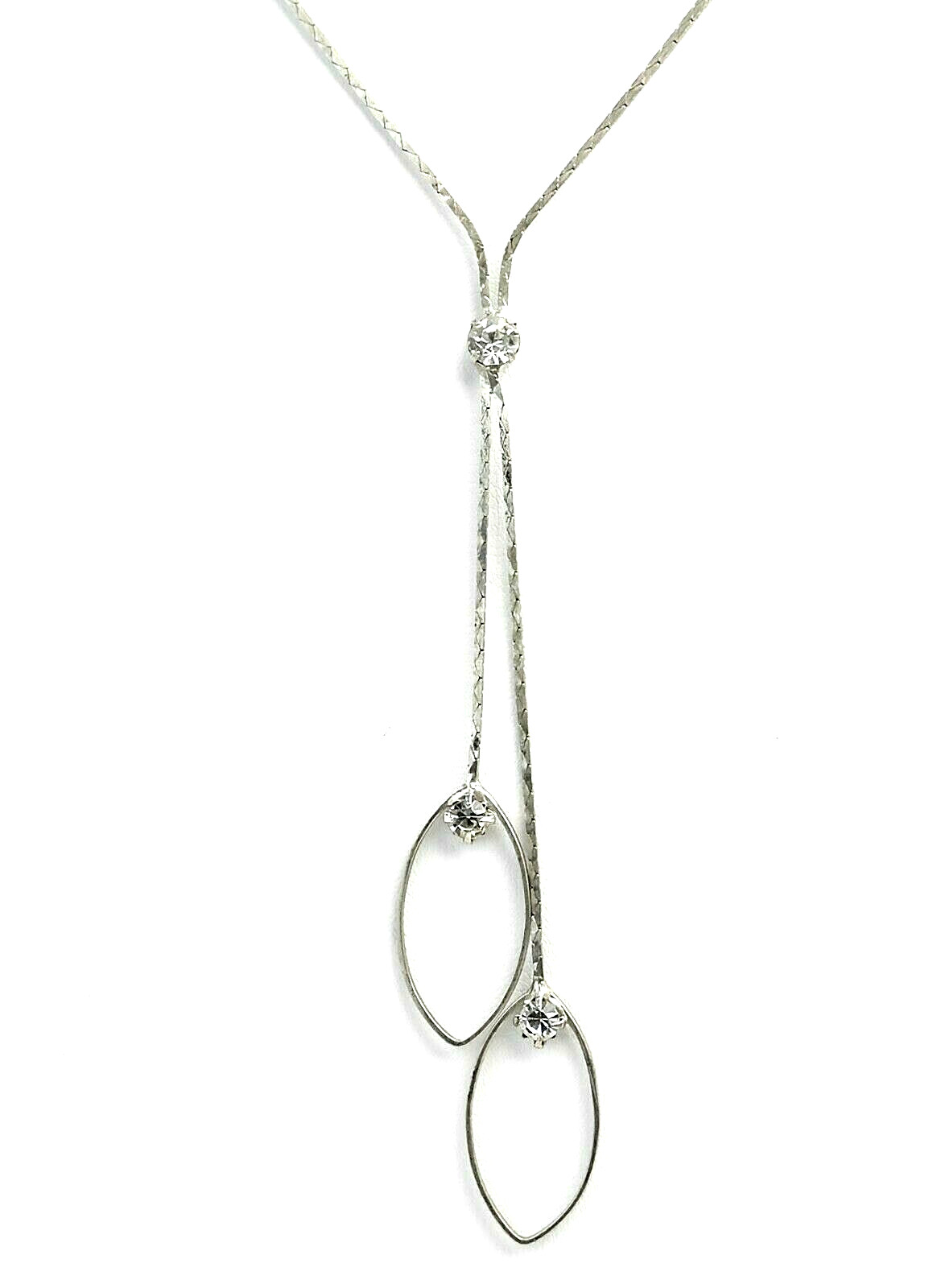 Sterling Silver Box Chain CZ Double Pendant Necklace