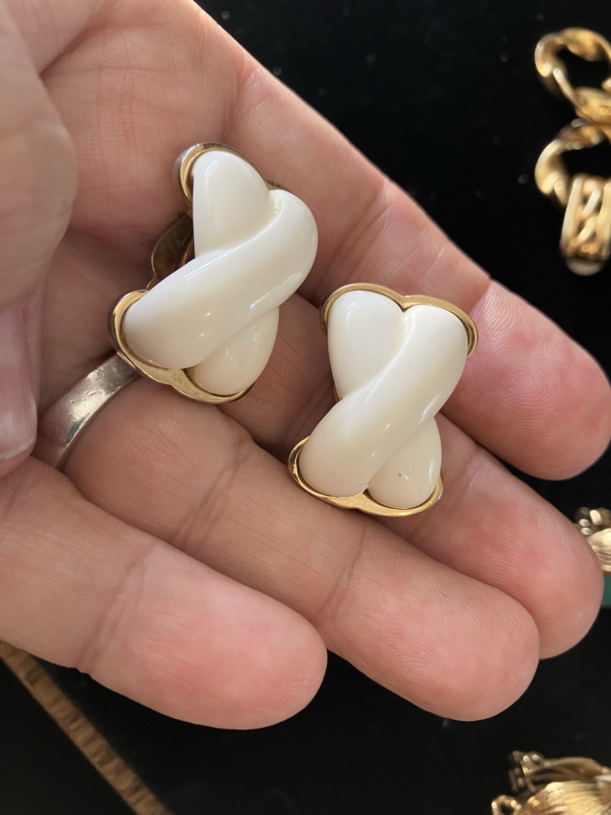 3 Pr Vtg Givenchy Clip On Earrings Chunky Doorknockers Cabochon X’s Signed
