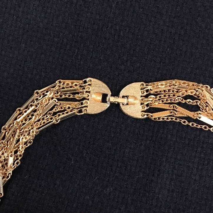 Vintage Gold Tone Mixed Chain Multi-Strand Layered Statement Choker Retro