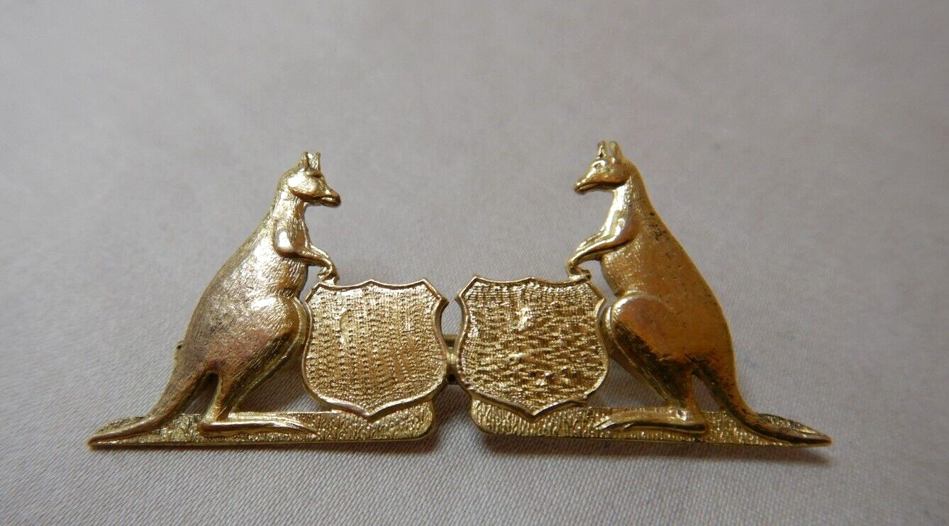 EARLY VINTAGE AUSTRALIAN GILDED DOUBLE KANGAROO BROOCH BY MILLERS SYDNEY 3725