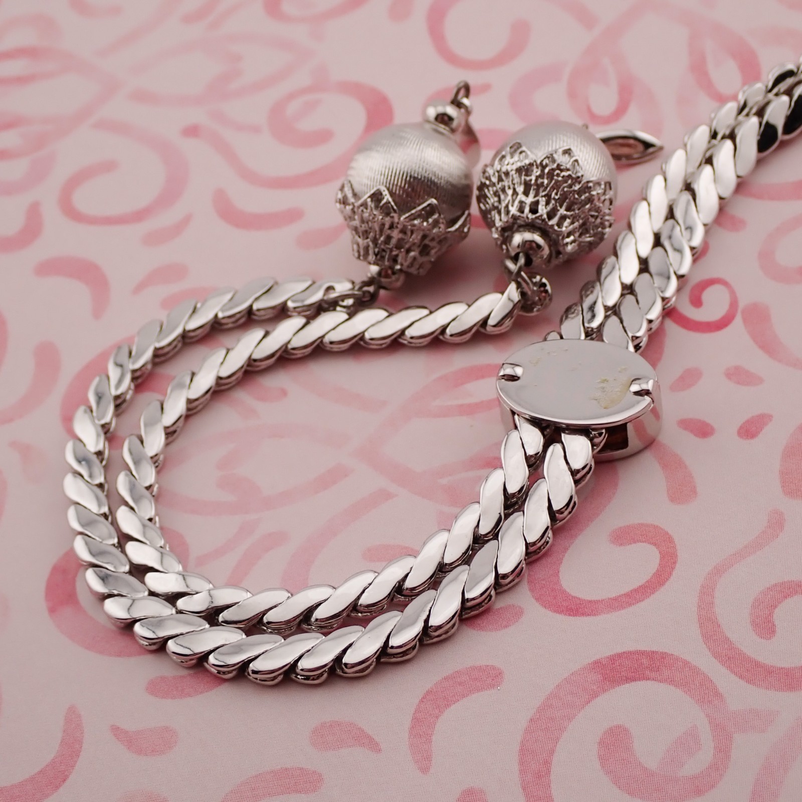 Monet Lariat Slide Silver Tone Cobra Filigree Dangle Ball Adj to 20″ Necklace