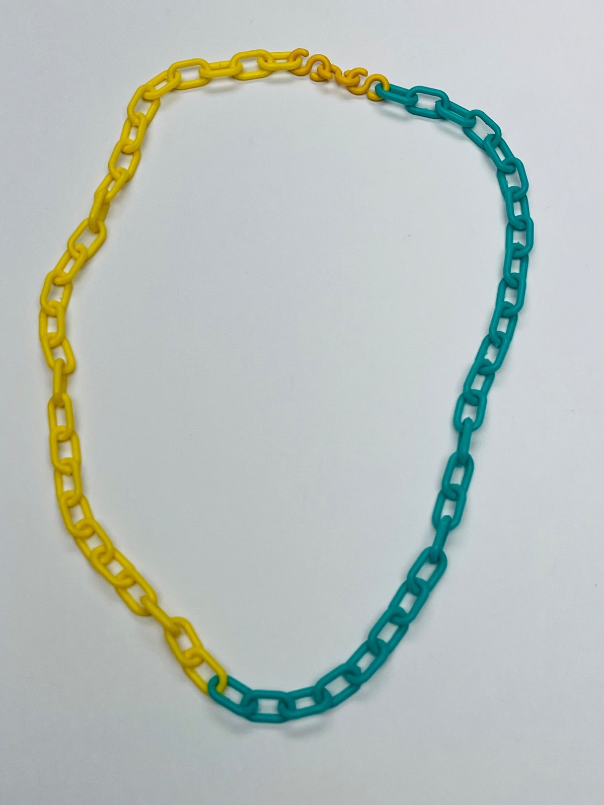 Vintage Bell Charm Chain Necklace Yellow & Green 1980s Jewelry Pop Culture BIN78