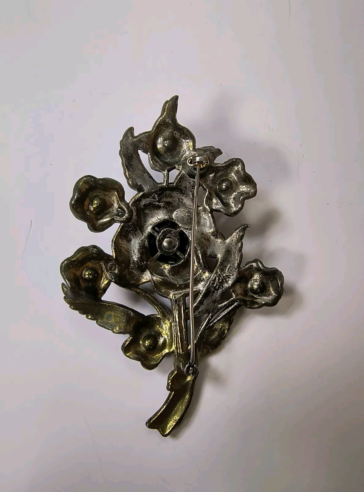 Vintage Little Nemo L/N 25 Floral Brooch Orange Rhinestones Bronze Tone