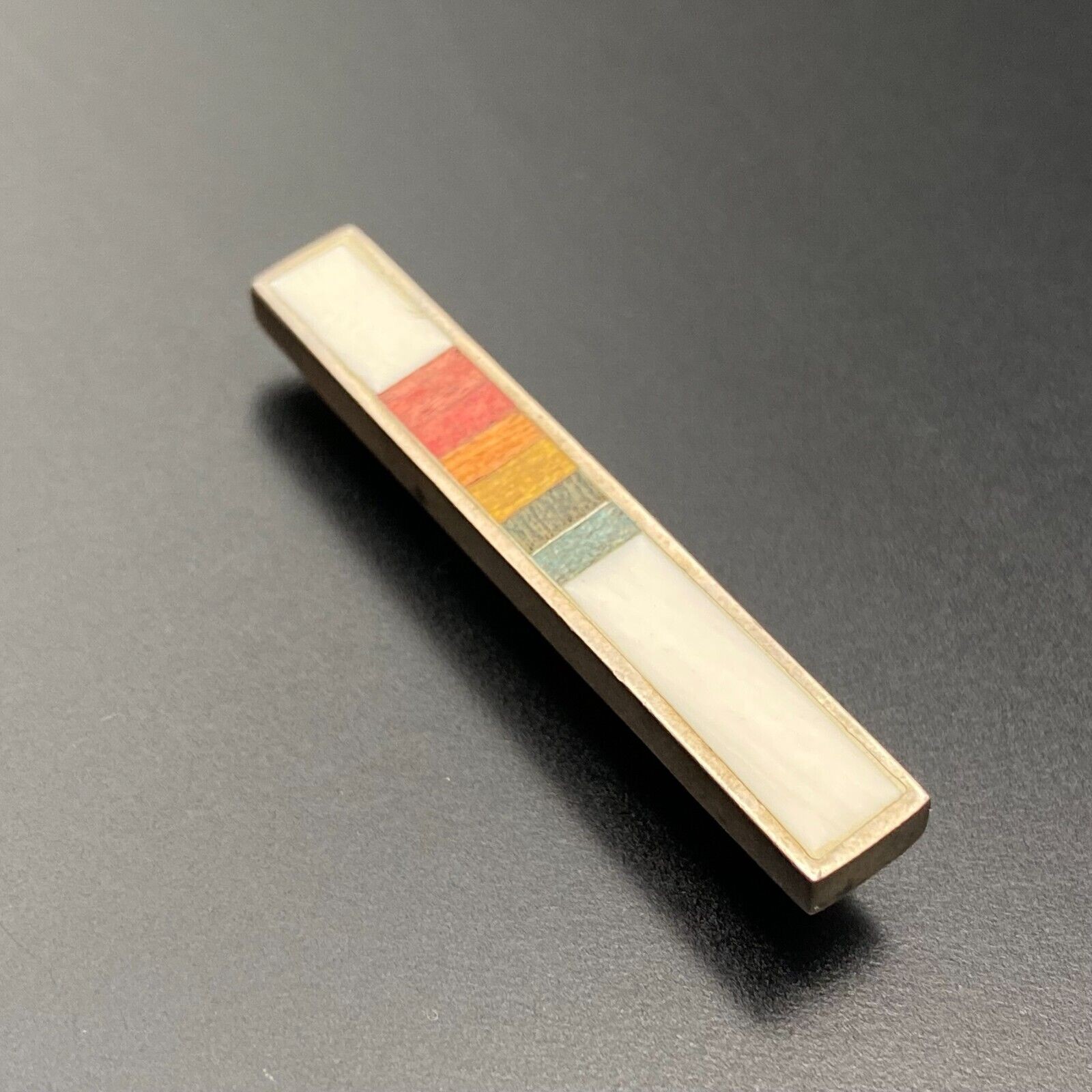Vintage Modernist Minimalist Multiple Inlay Silver Bar Pin Brooch