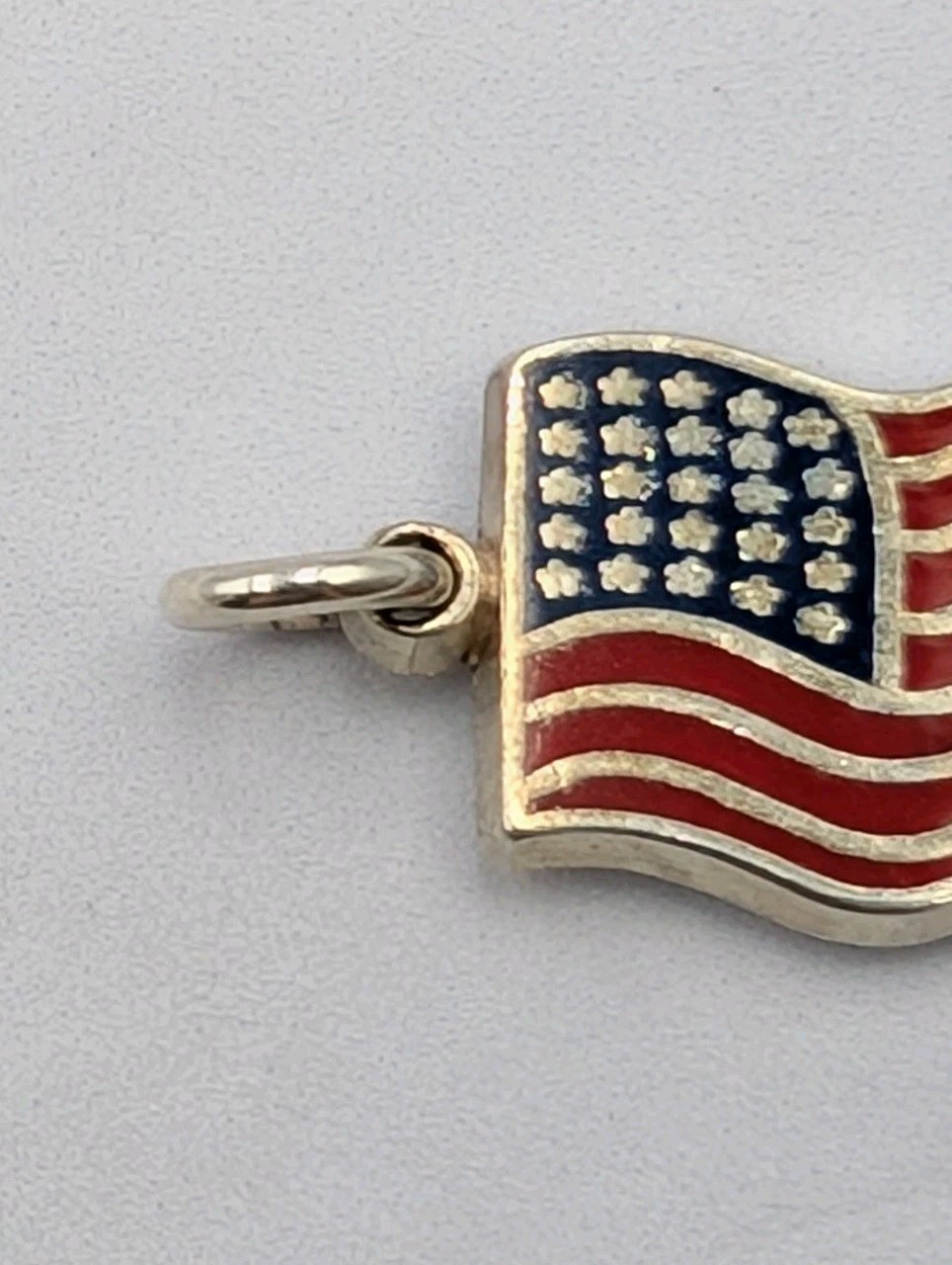 Vtg 925 Sterling Silver Blue Red Enamel American Flag Charm Waving USA Pendant