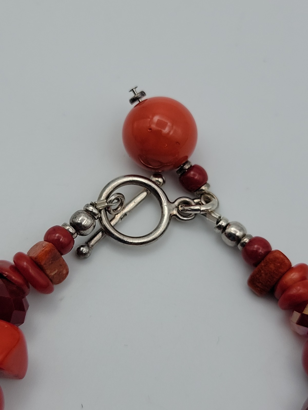 Vintage Red Coral Glass Mix Beaded Bracelet 6.25″