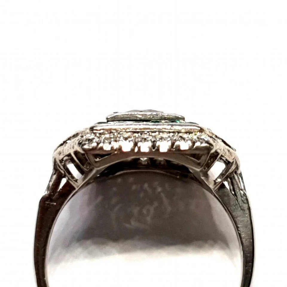 1920-1950s Classic Vintage Multi Shape CZ & Green Emerald Retro Engagement Ring