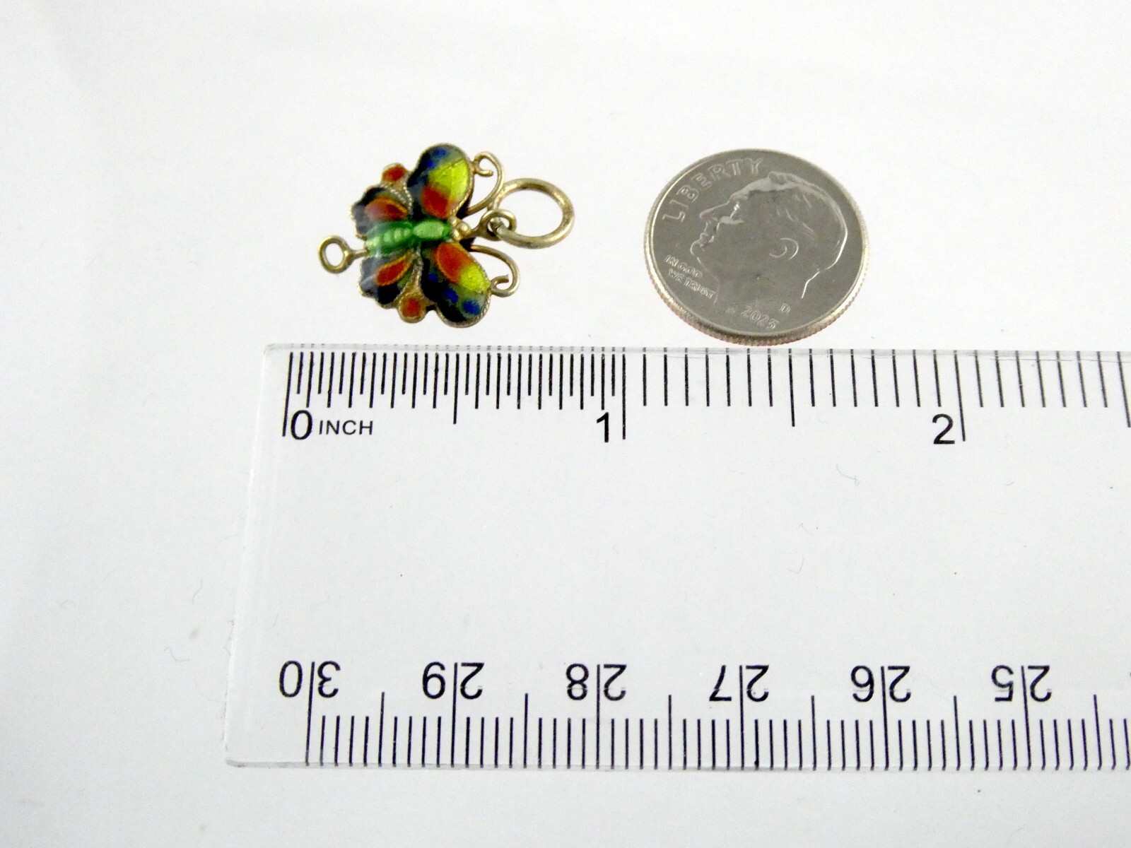 Vintage Gilded Metal Enamel Butterfly Charm or Pendant 1.7g .75 Inch Length
