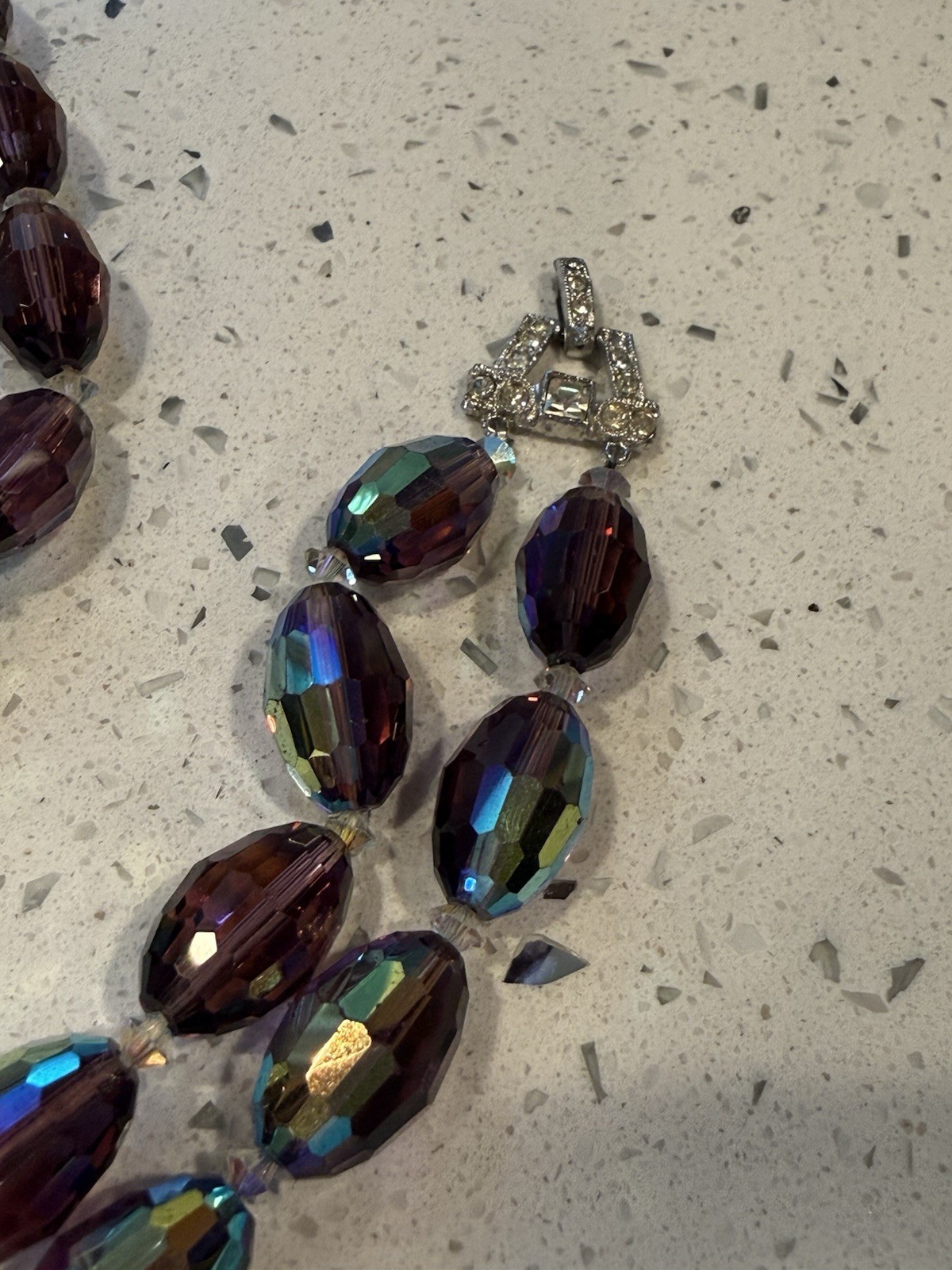 Vintage Plum AB Crystal Glass Necklace Bracelet Earrings Estate Demi Parure
