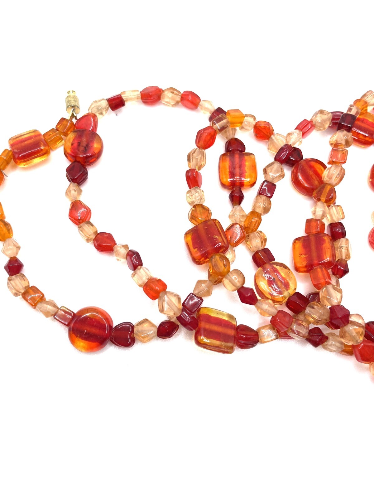 Antique Art Deco Red Orange Fire Glass Beaded Flapper Necklace 44″