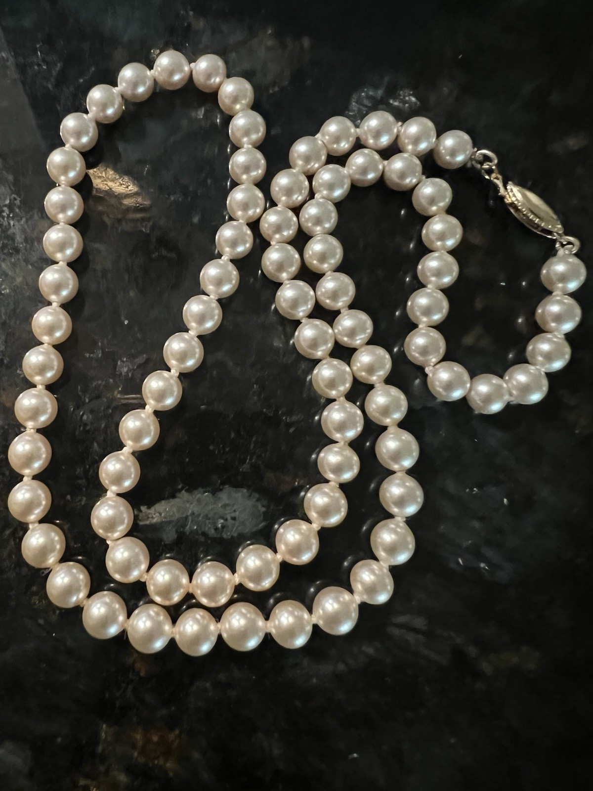 VINTAGE MAJORCA PEARL NECKLACE 14K G.F. CLASP 20 IN. 5MM PEARLS FROM SPAIN NOS.